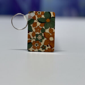 Keychain: Green and Tan Flowers