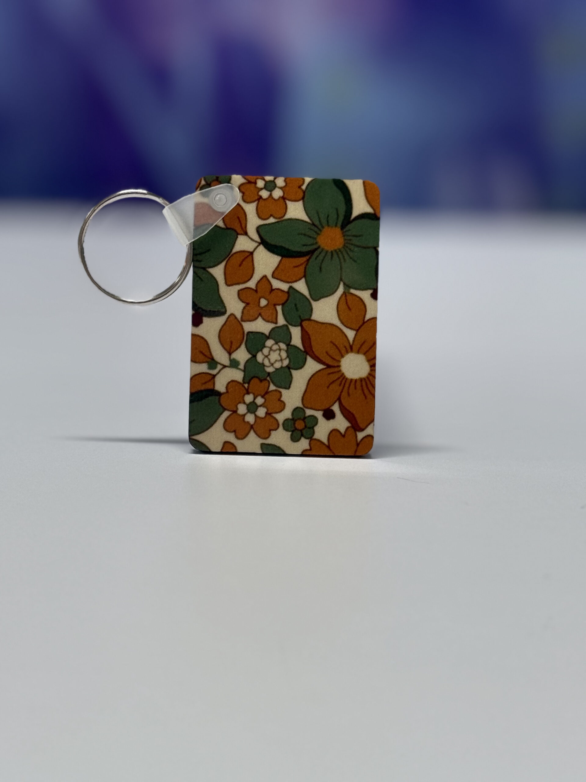 Keychain: Green and Tan Flowers