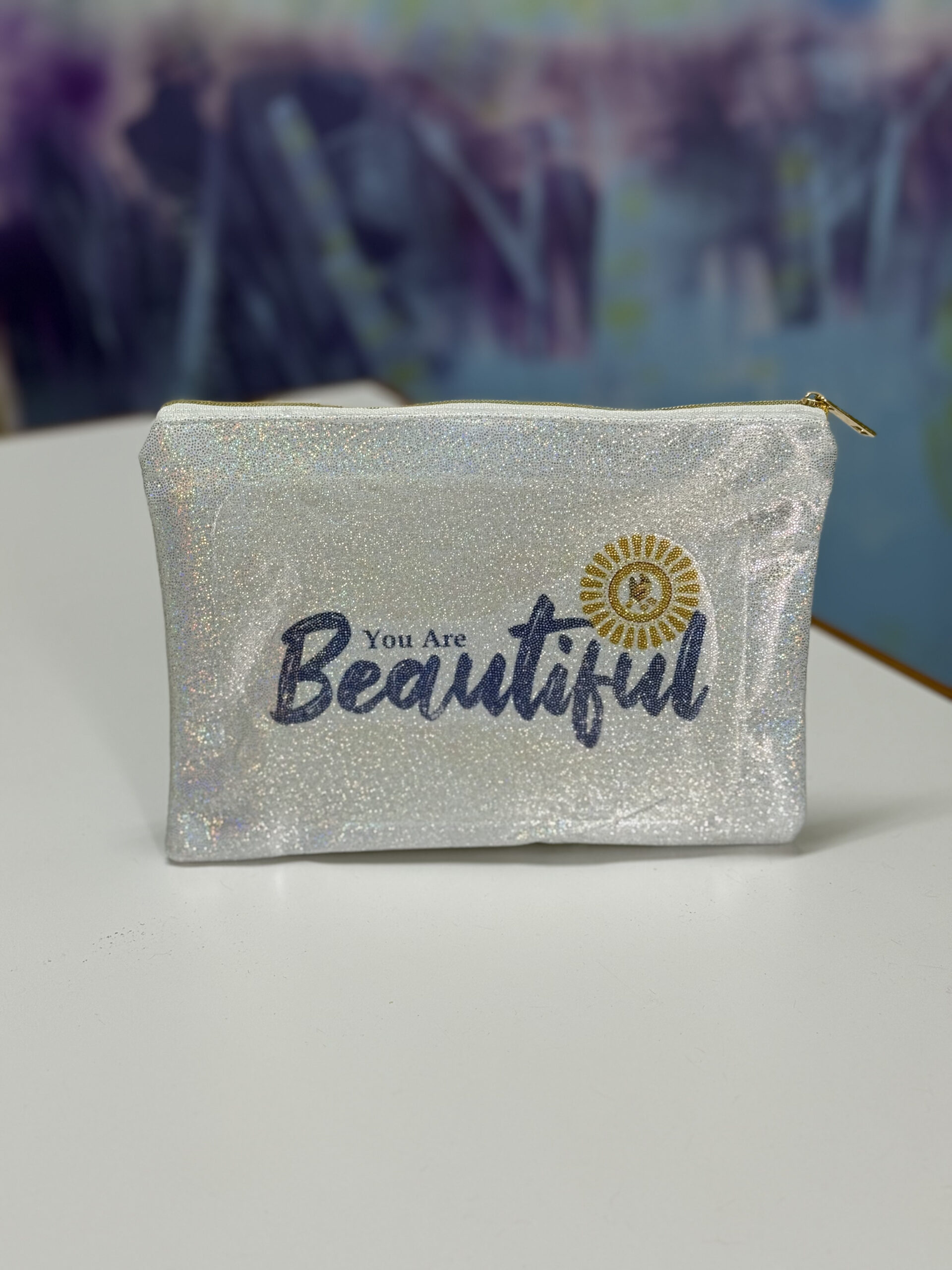 Glitter Pouch: You are Beautiful Orange Flower - Image 2