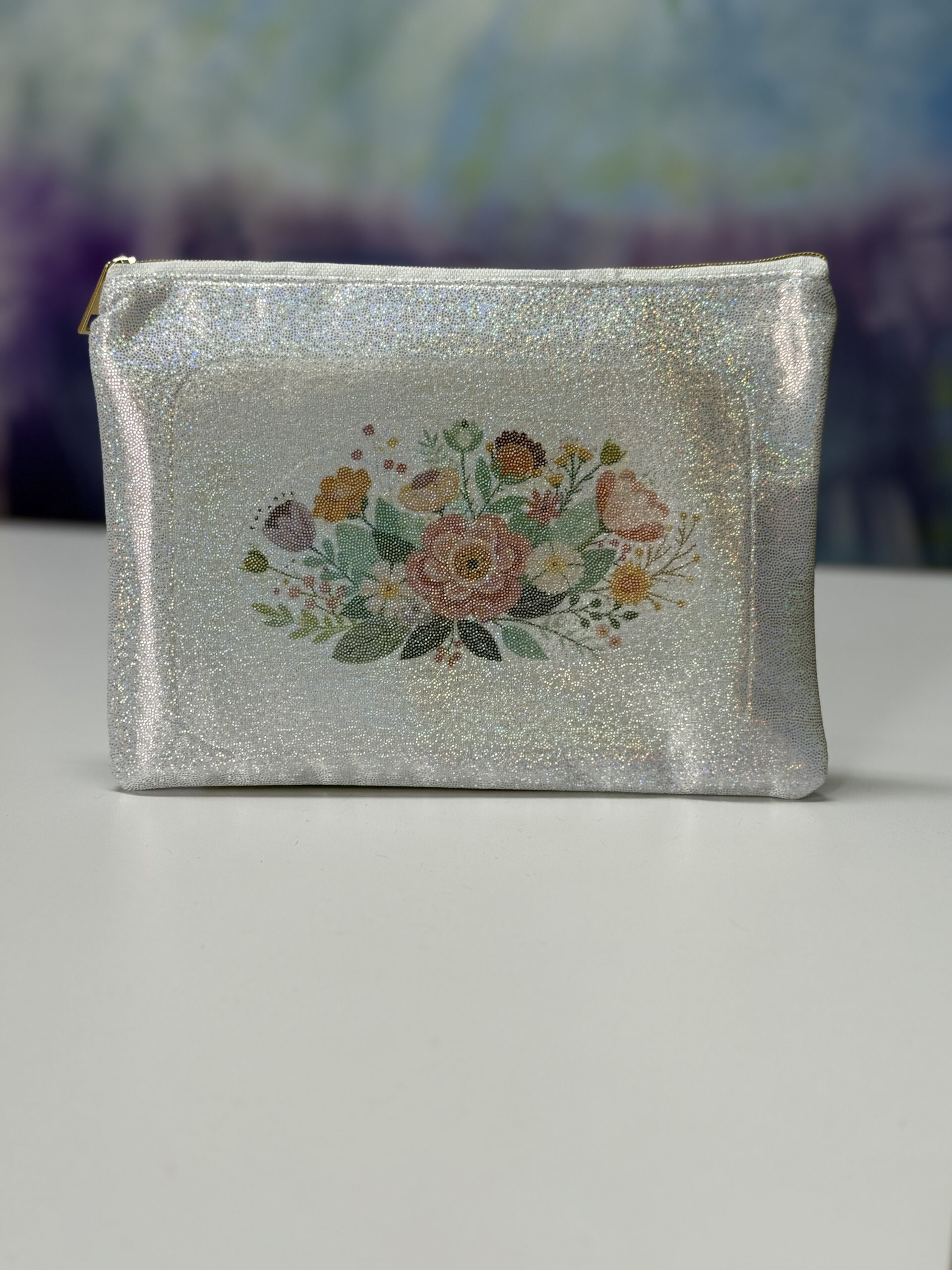 Glitter Pouch: You Are Beautiful Pink Flower