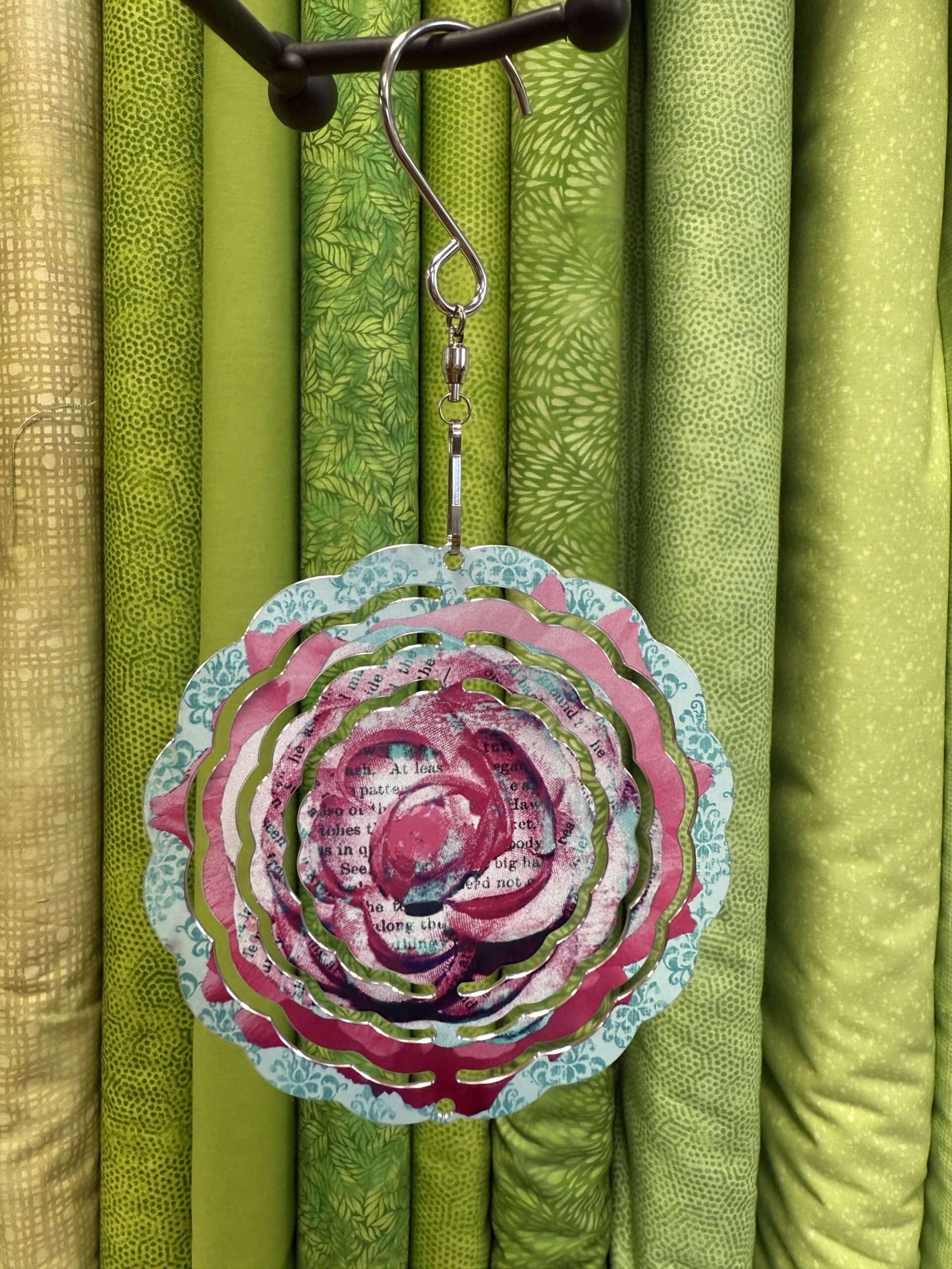 Twin Creations Wind Spinner: Teal and Pink Flower